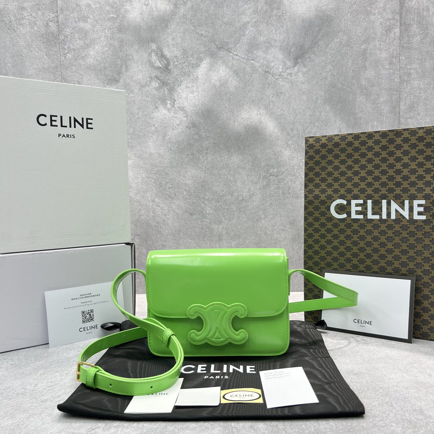 Celine Mini Classique Cuir Triomphe Bag Green For Women 7.1in/18cm