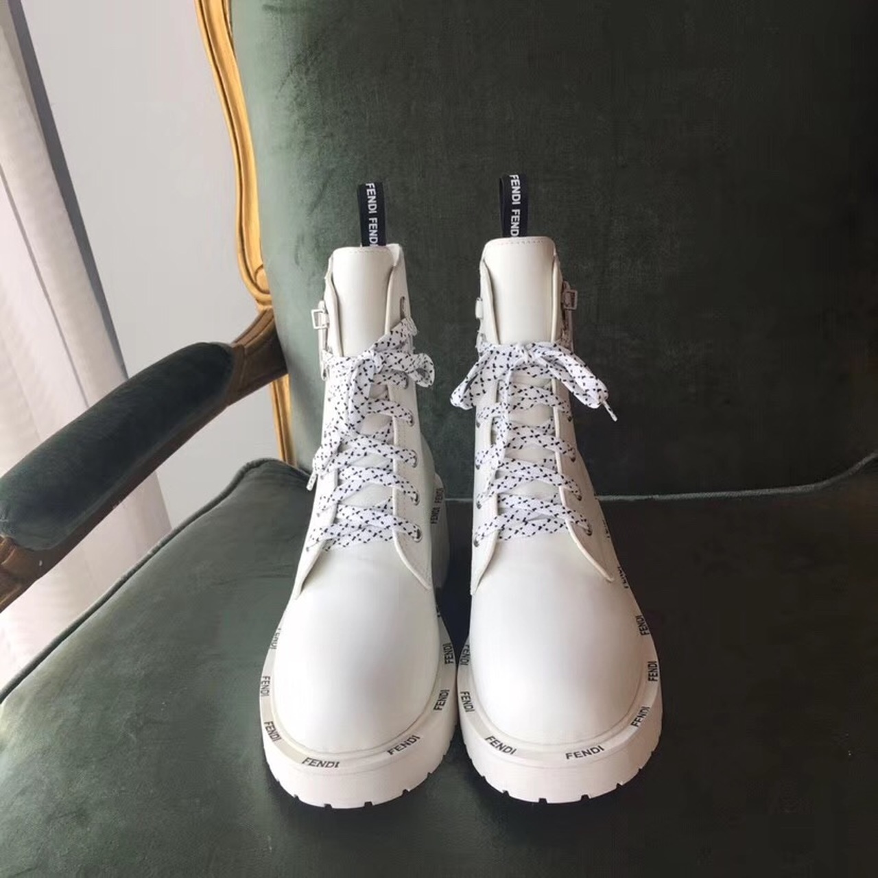Fendi FFreedom Lace-Up Biker Combat Boots Calfskin Leather Fall/Winter 2020 Collection, White