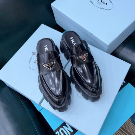Prada Chocolate Brushed Mules Black For Women 2.4in/60mm Prada