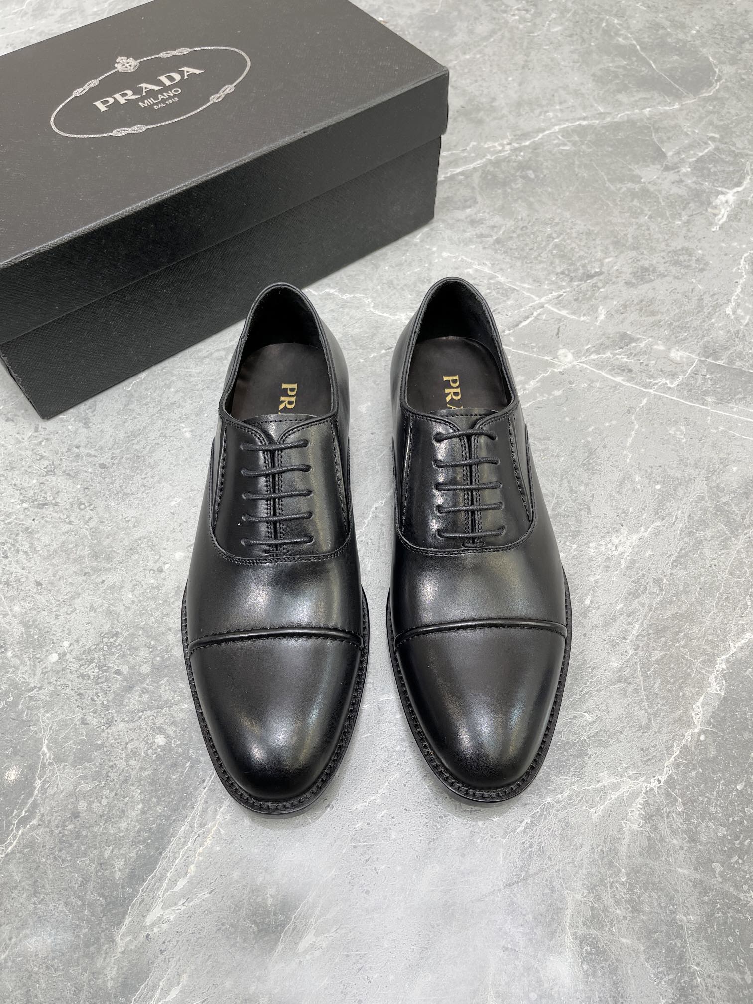 Prada Brushed Oxford Shoes Black For Men 1in/25mm Prada
