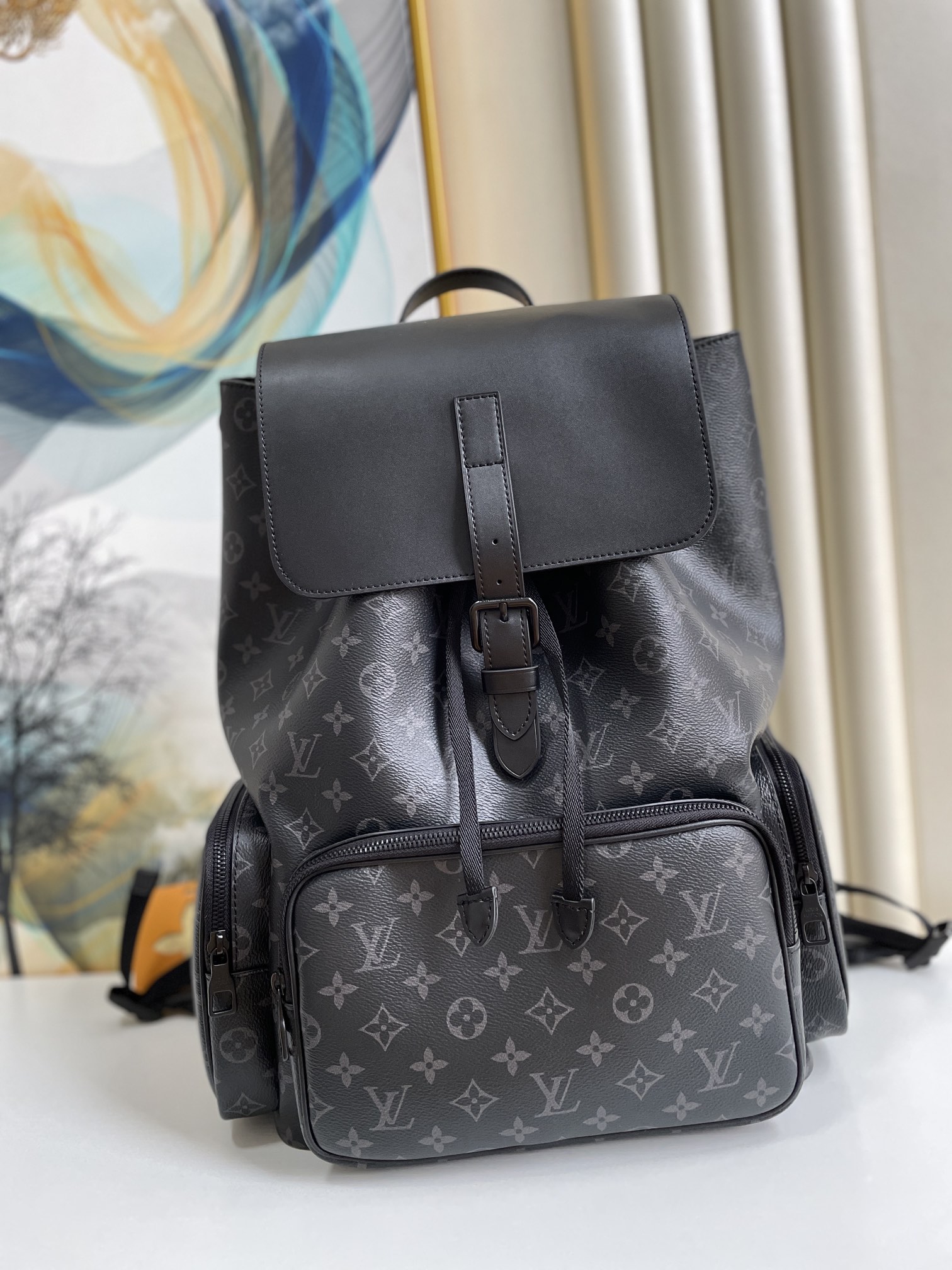 Louis Vuitton Trio Backpack Monogram Eclipse Canvas Black By Virgil Abloh For Men, Men’s Bags 44cm LV M45538