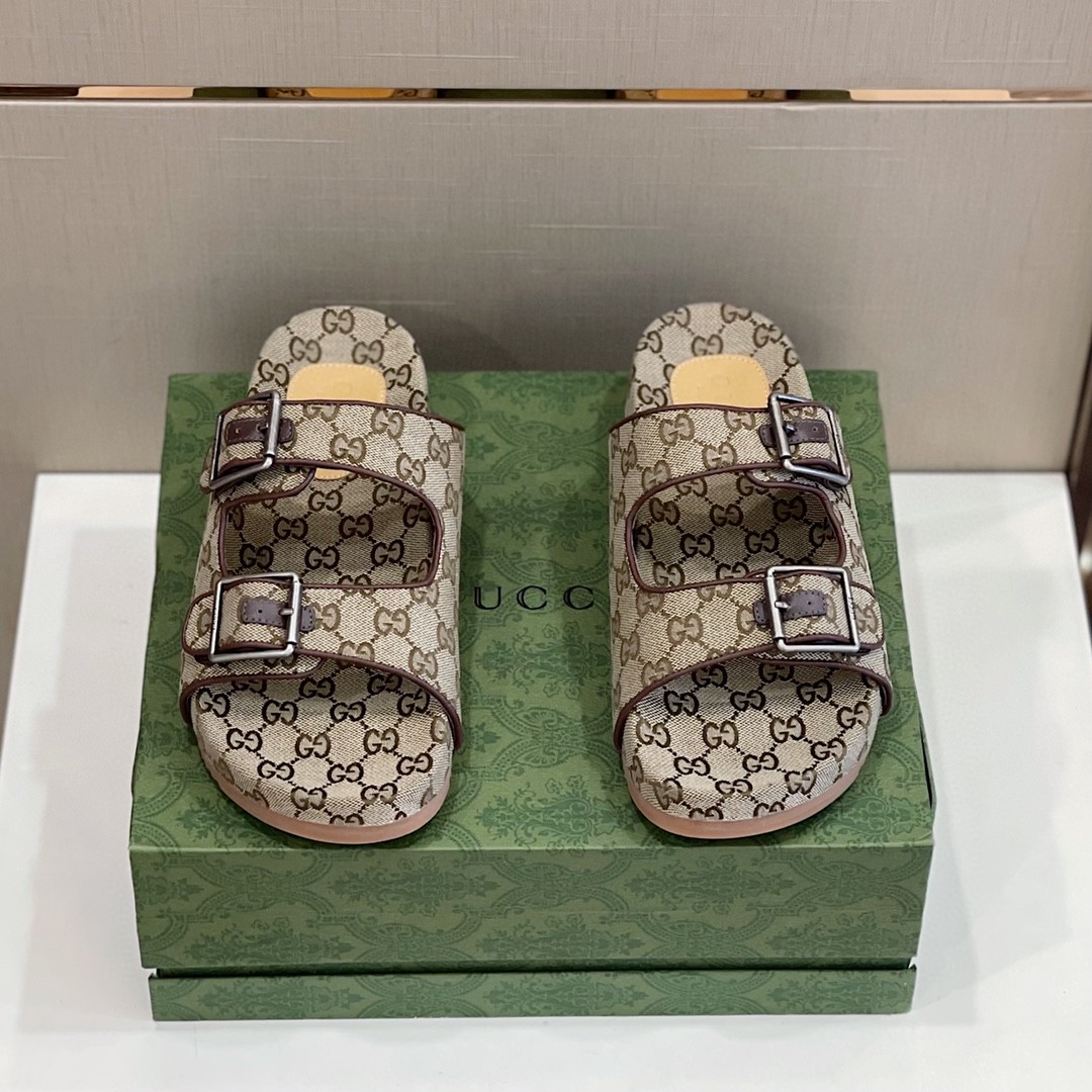Gucci Men’s Slide Sandal With Straps Beige And Ebony For Men 658020 2HK60 9791