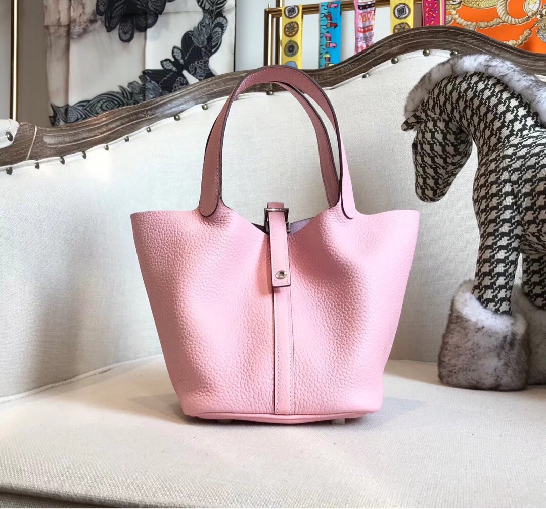 Hermes Picotin Lock Pink For Women Silver Toned Hardwade 9in/23cm