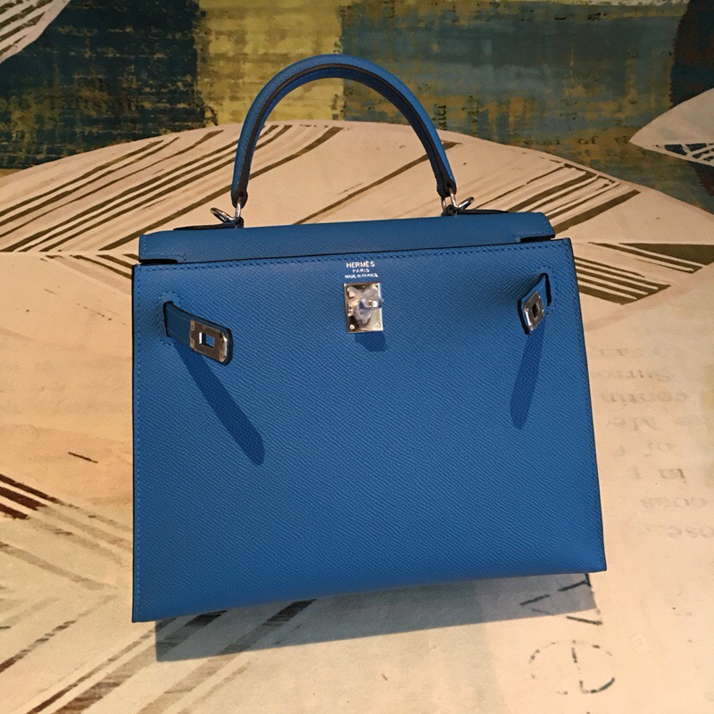 Hermes Kelly Blue For Women Silver Toned Hardware 10in/25cm