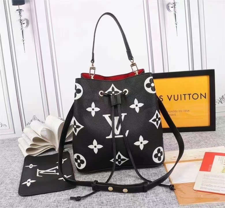 Louis Vuitton NeoNoe MM Bucket Bag Monogram Flowers Black/White For Women, Women’s Handbags, Shoulder And Crossbody Bags 10.2in/26cm LV M45497
