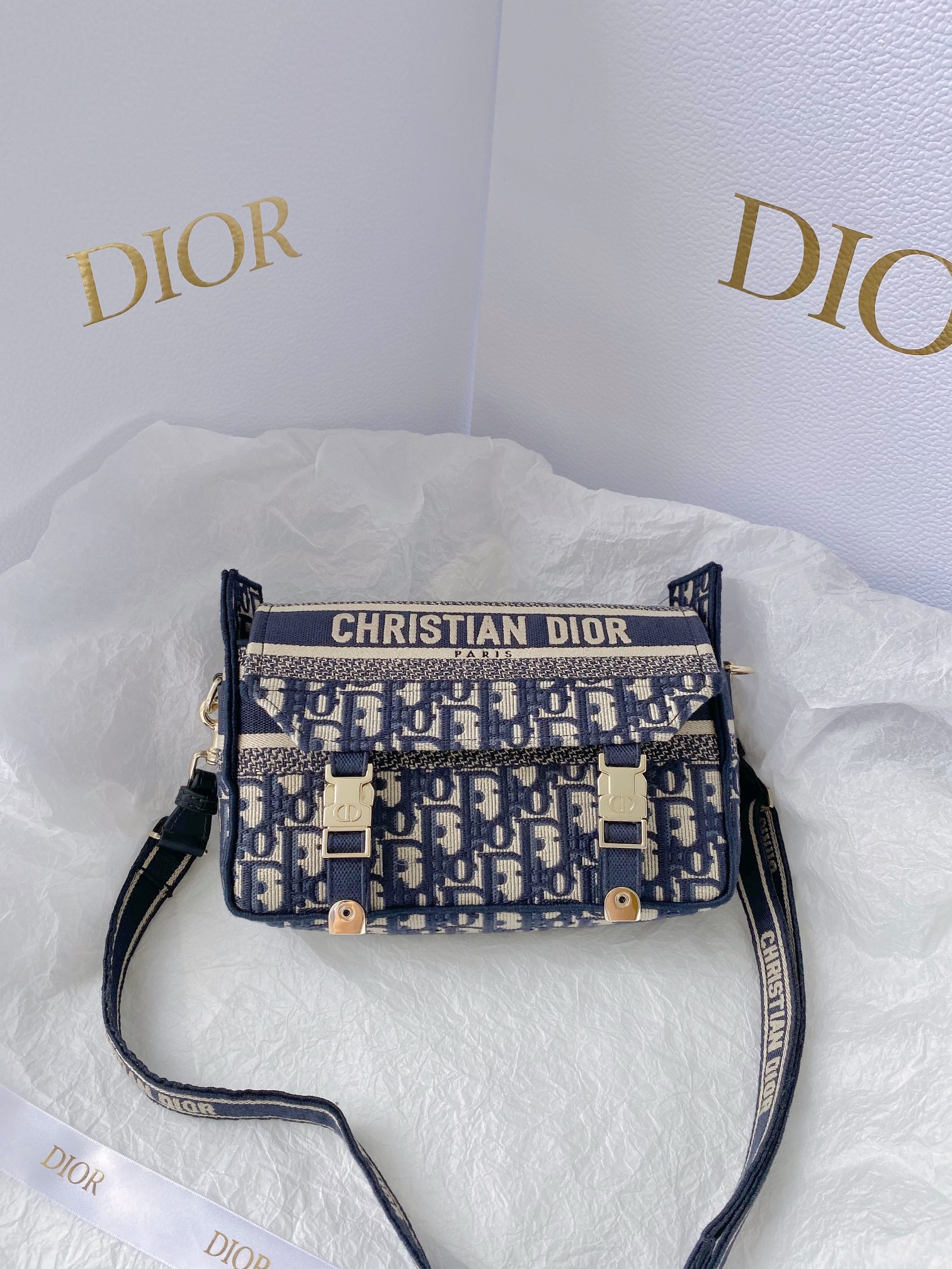 Christian Dior Small DiorCAMP Bag Blue Dior Oblique Embroidery, Blue, For Women Women’s Handbags, Shoulder Bags, Crossbody Bags, 23cm CD M1241ORIW_M928