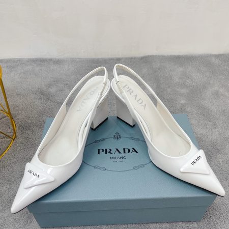 Prada Patent Sling-Back Pumps White For Women 3.5in/90mm Prada