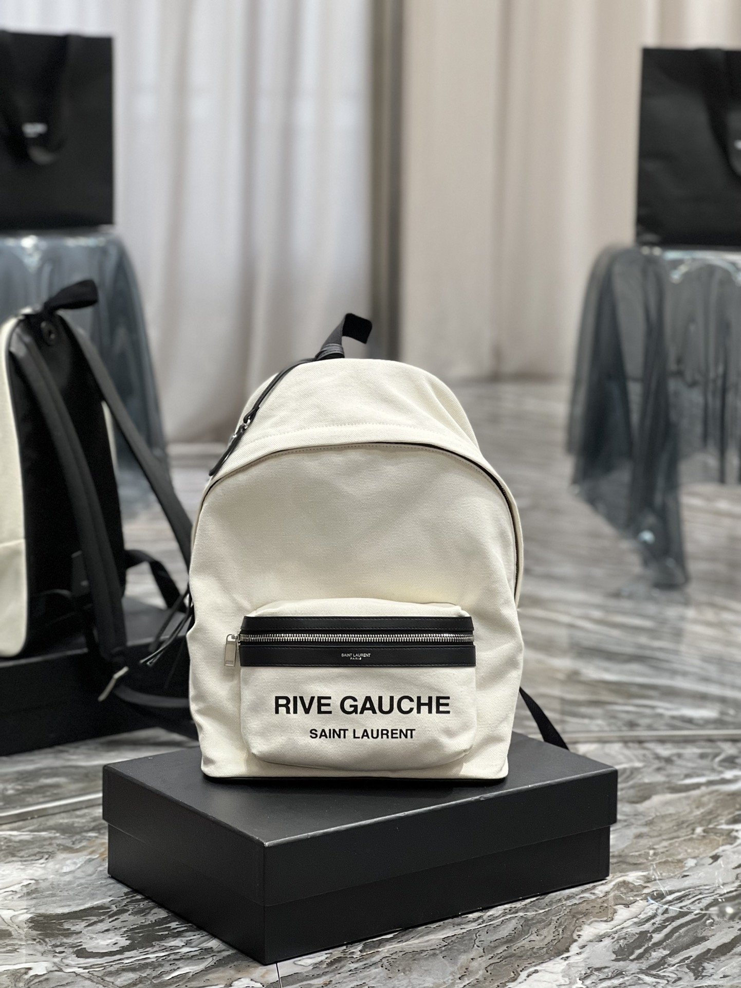Yves Saint Laurent City Backpack In Canvas Unisex For Women 13.8in/35cm White YSL