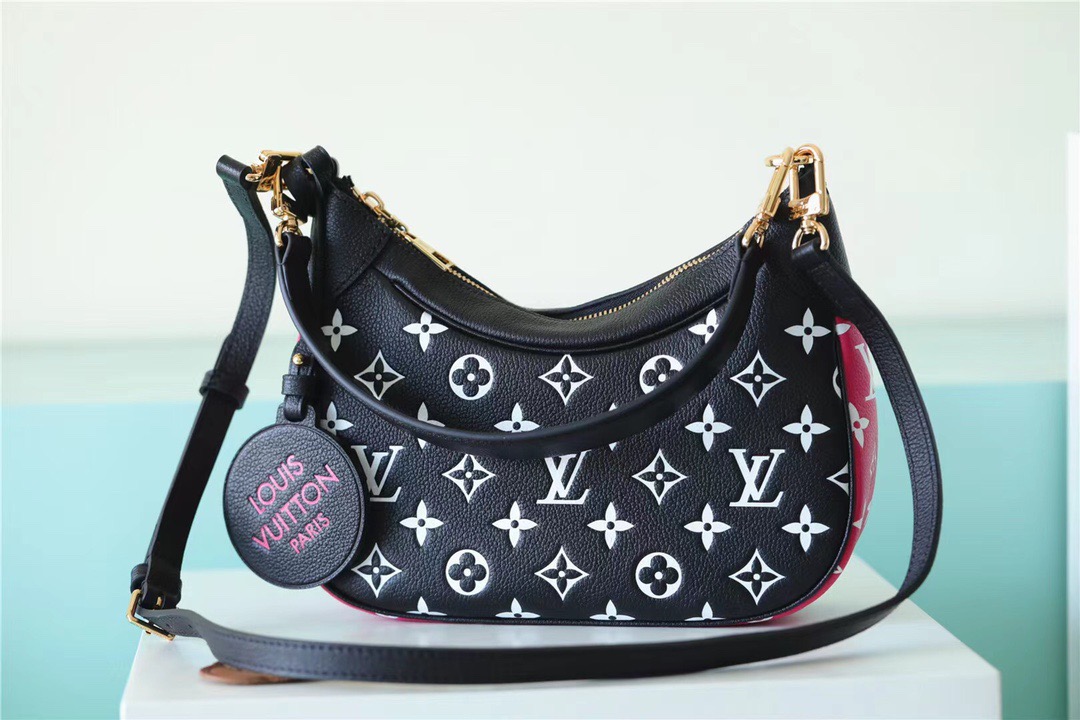 Louis Vuitton Bagatelle Monogram Empreinte Black / White / Pink For Women, Women’s Handbags, Shoulder And Crossbody Bags 22cm/8.7in LV M46091