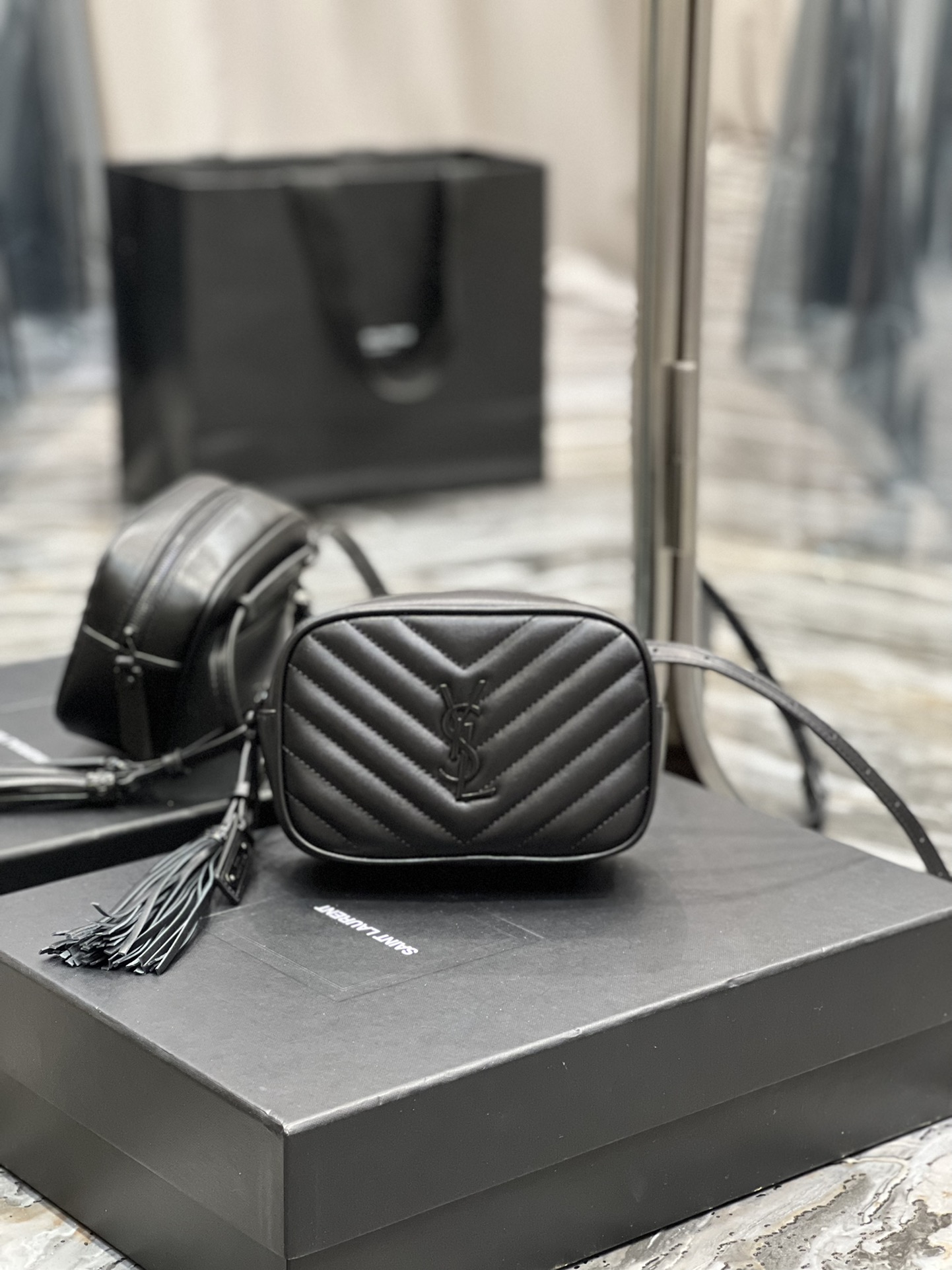 Yves Saint Laurent Lou Belt Bag Black In Matelassé Black Metal Hardware For Women 6.1in/15cm YSL 534817DV7081000