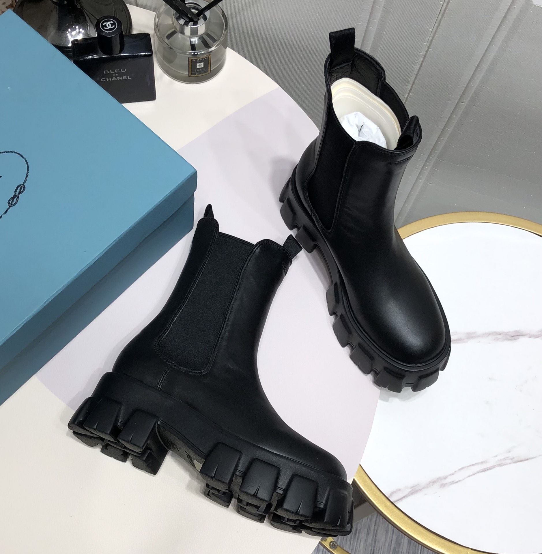 Prada Monolith Brushed Boots Black For Women 2.2in/55mm Prada 1U749M_B4L_F0002_F_B055