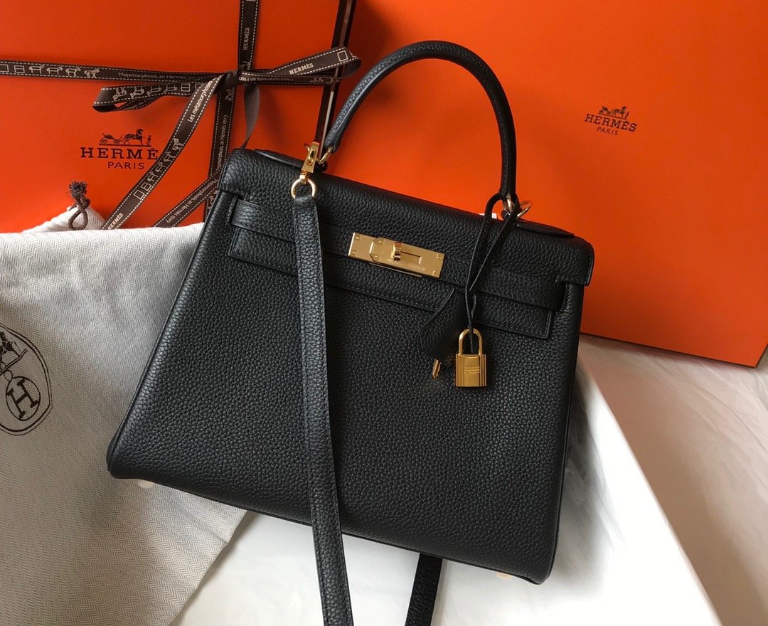 Hermes Kelly 28 Retourne Togo Black Bag For Women, Women’s Handbags, Shoulder Bags 11in/28cm