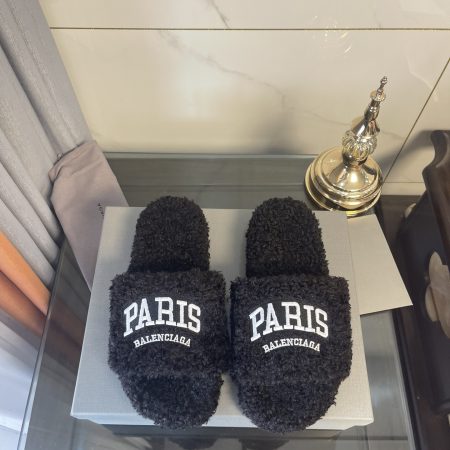 BALENCIAGA Furry Slide Sandal Black For Women