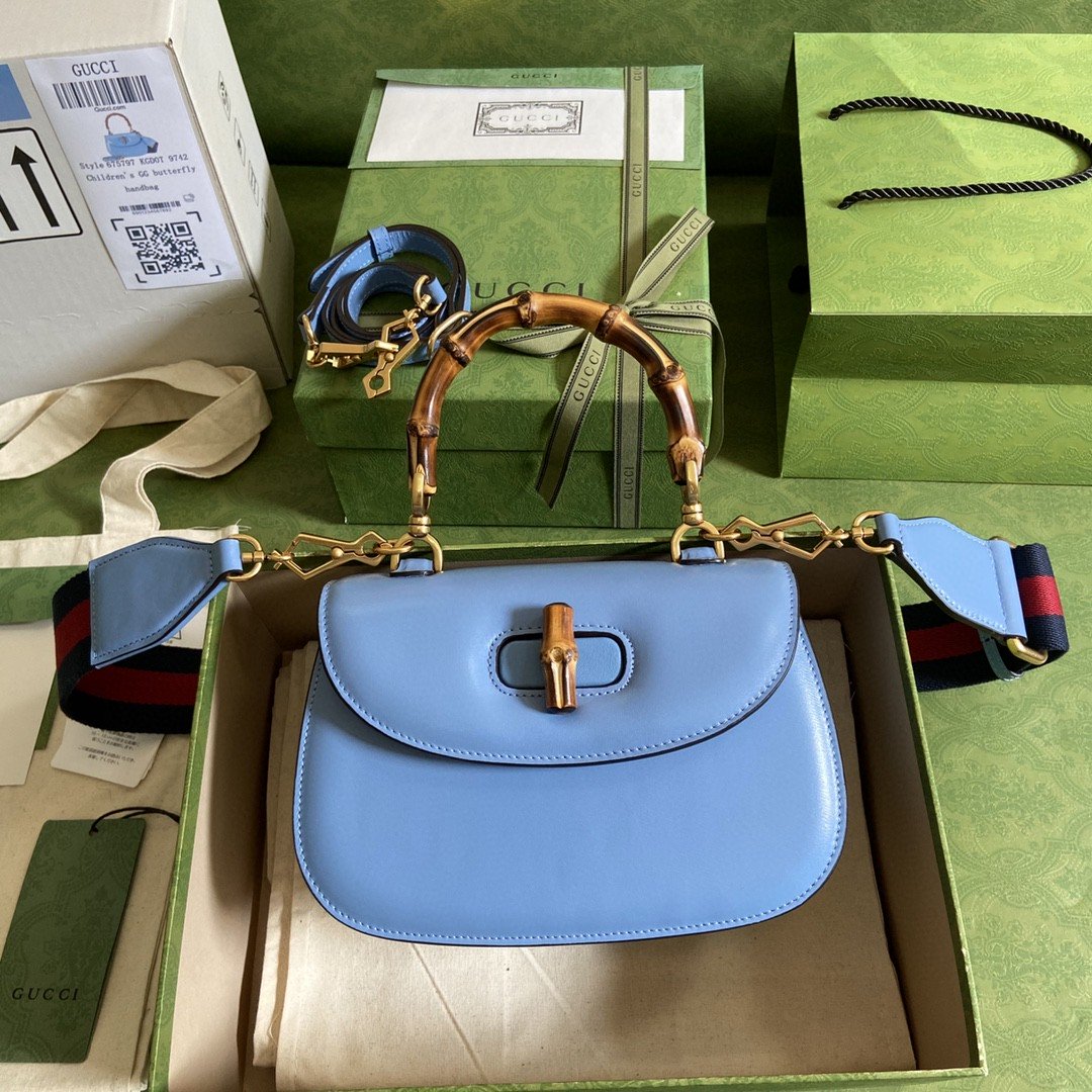 Gucci Bamboo 1947 Small Top Handle Bag Blue For Women 8.3in/21cm Gucci 675797 10ODT 4371