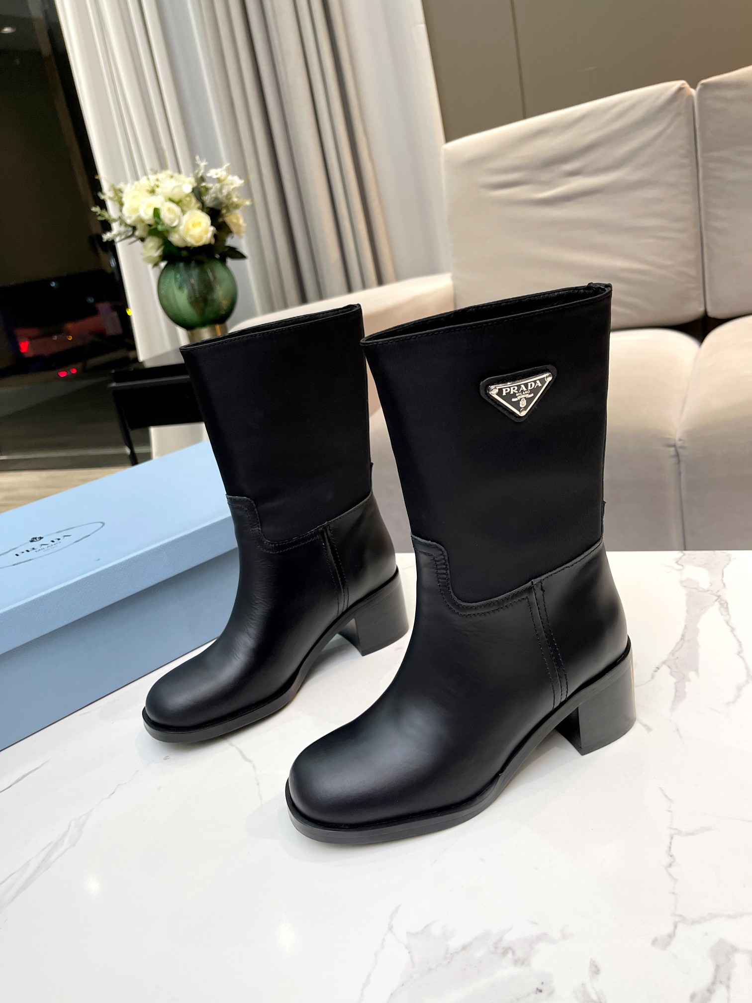 Prada Brushed And Nylon Booties Black For Women 2.2in/55mm Prada