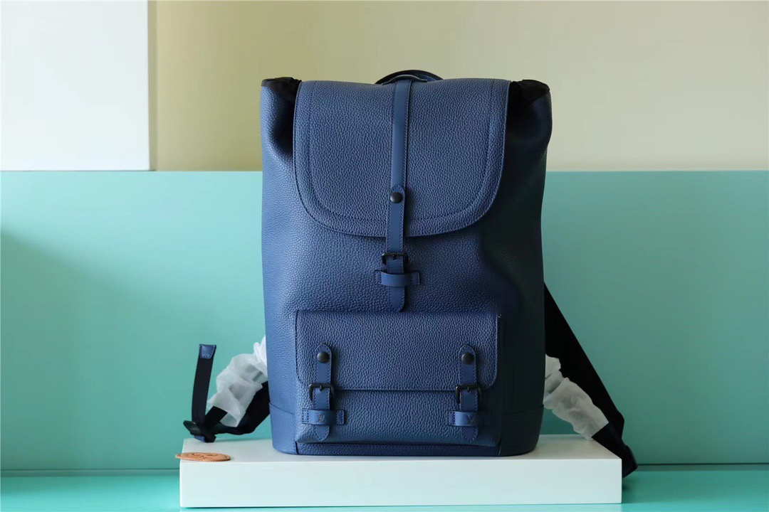 Louis Vuitton Christopher Slim Backpack Blue Taurillon For Men, Men’s Bags 42cm LV M58644