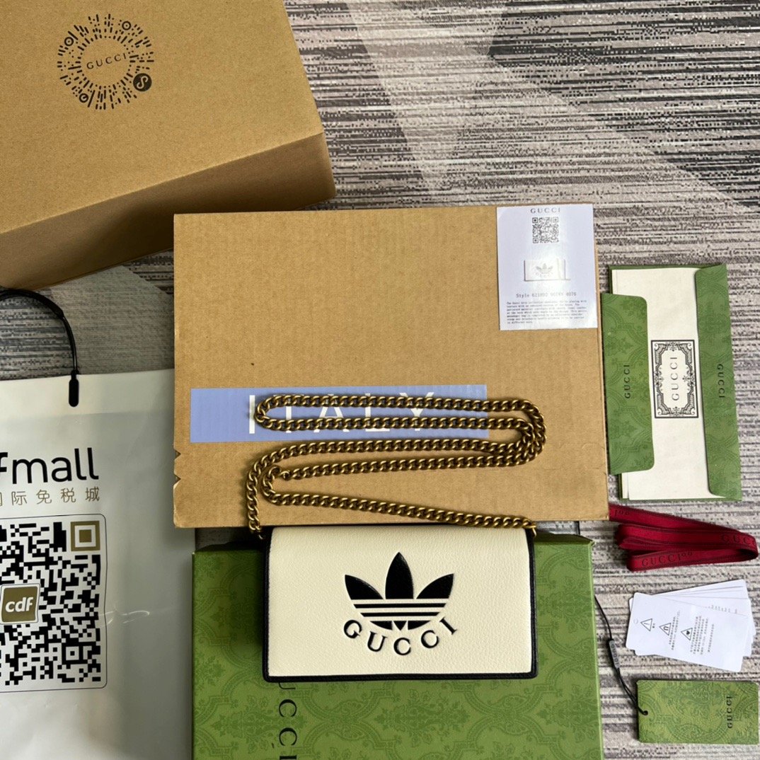 Gucci x Adidas Wallet With Chain White For Women, Women’s Bags 7.5in/19cm Gucci 621892 UZ3BG 8847