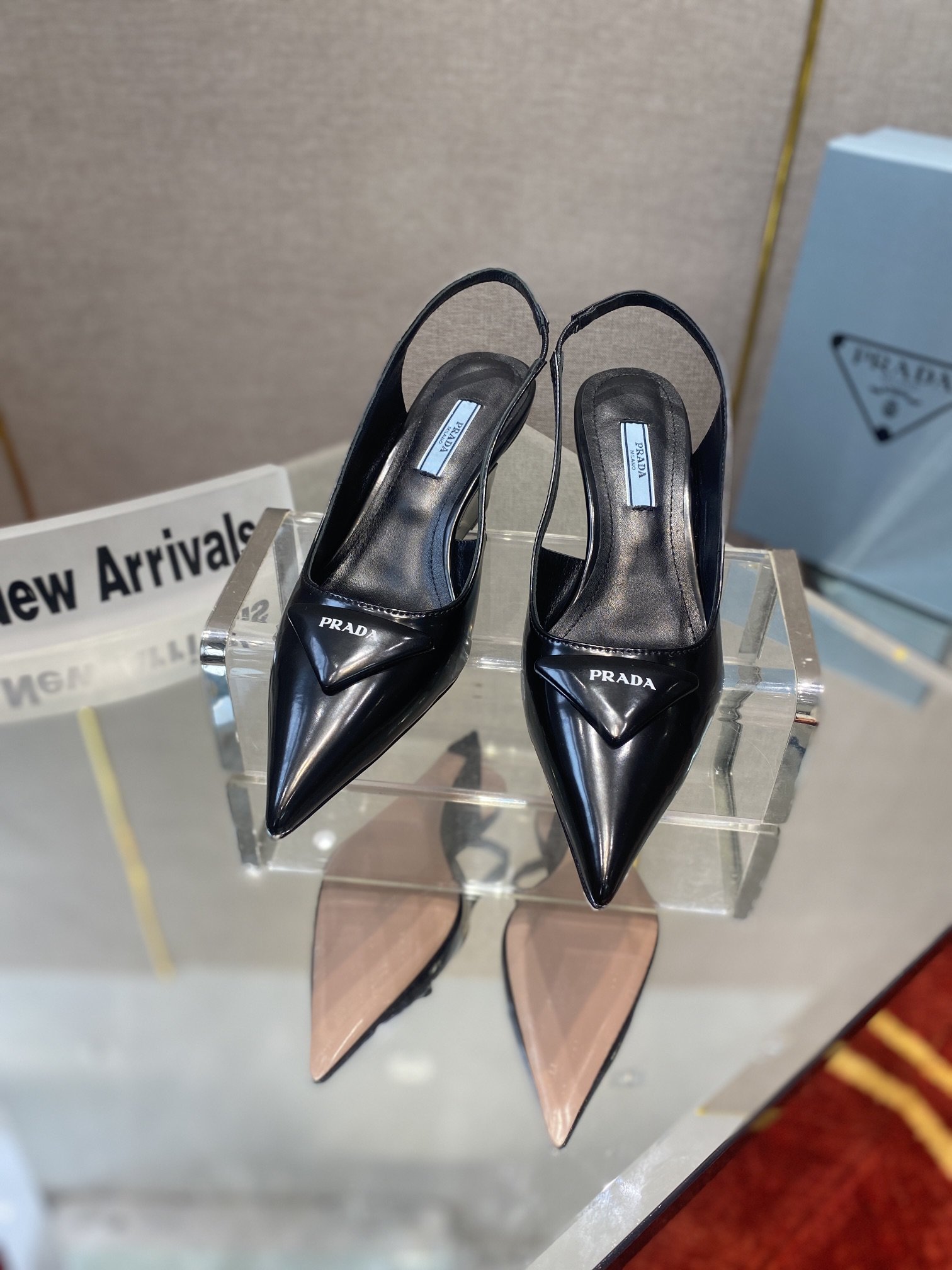 Prada Brushed Slingback Pumps Black For Women 2.6in/65mm Prada 1I885M_055_F0002_F_A065