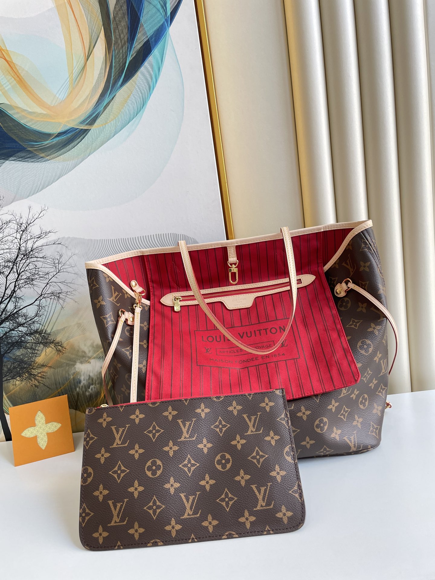 Louis Vuitton Neverfull MM Monogram Canvas Red For Women, Women’s Handbags, Shoulder Bags 12.6in/31cm LV M41178