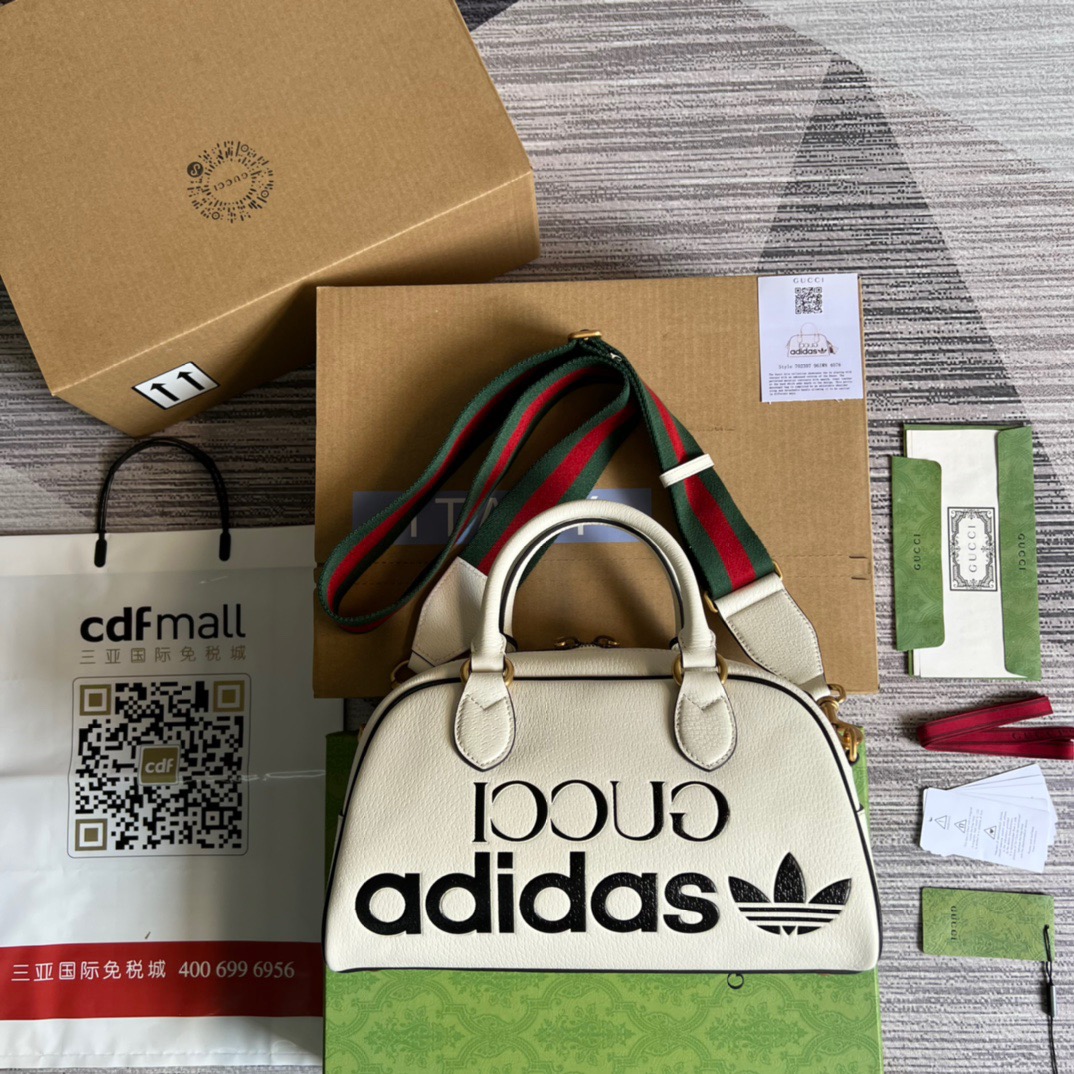 Gucci x Adidas Mini Duffle Bag White For Women, Women’s Bags 12.4in/32cm Gucci 702397 U3ZCT 8727