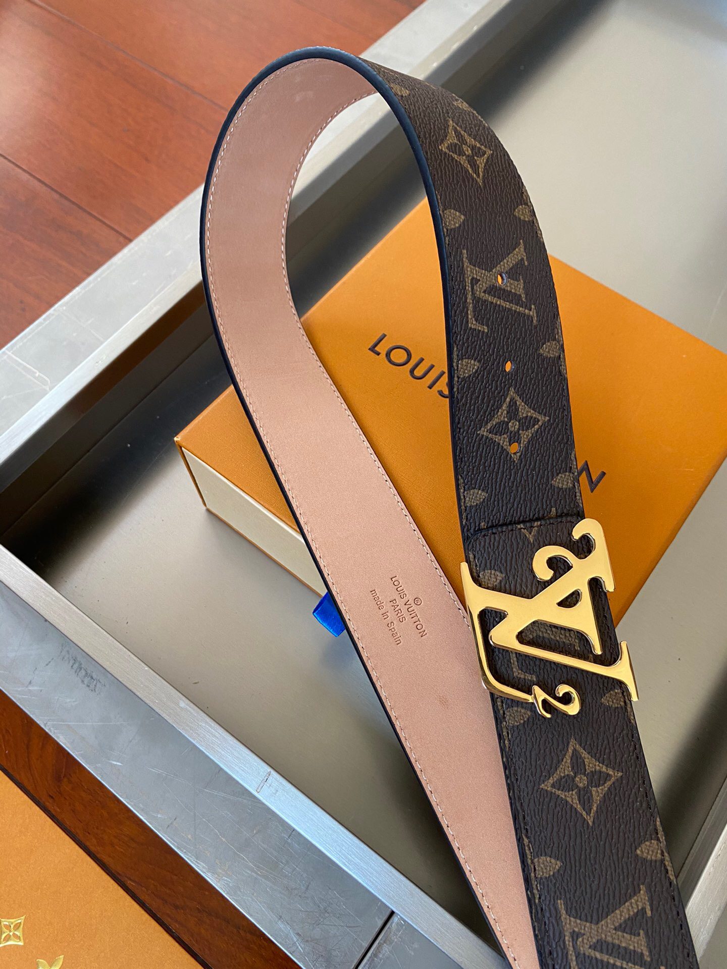 Louis Vuitton Initiales Reversible LV Belt Monogram Canvas with Gold Toned Hardware LV Women Belt