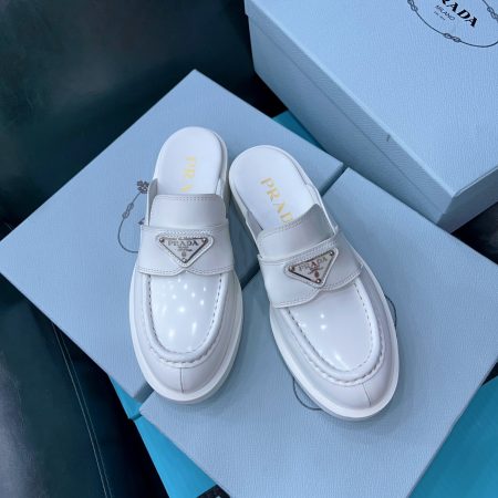 Prada Chocolate Brushed Mules White For Women 1.6in/40mm Prada 1D652M_055_F0009_F_040