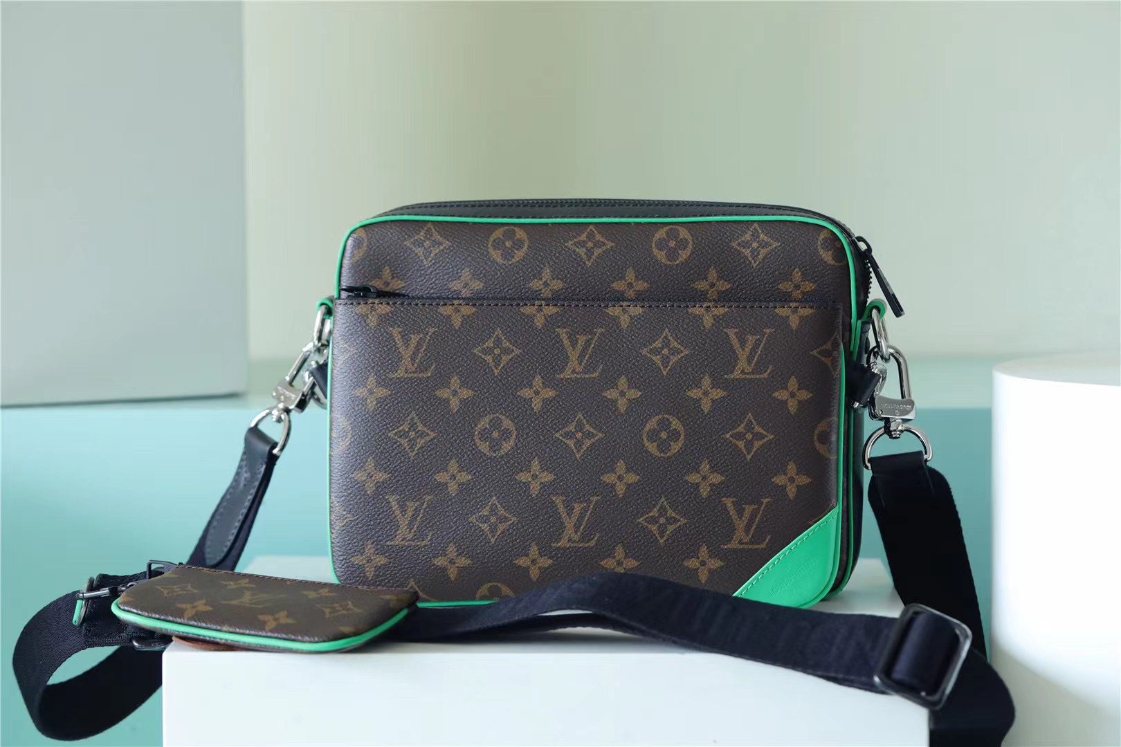 Louis Vuitton Trio Messenger Monogram Macassar Canvas By Virgil Abloh’s Green For Men, Men’s Bags, Shoulder And Crossbody Bags 9.5in/25cm LV