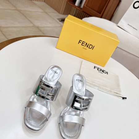 Fendi Baguette Silver Heels For Women