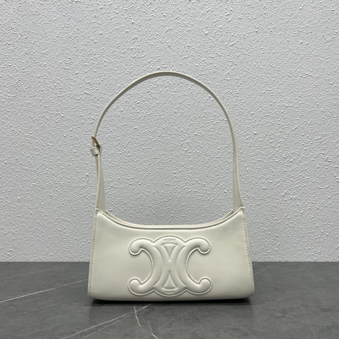 Celine Cuir Triomphe Shoulder Bag White For Women 9.4in/24cm