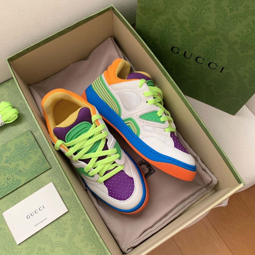 Gucci Men’s Basket Sneaker White Green And Purple For Men 661310 2SH80 9062
