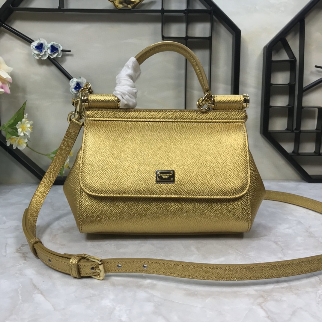 Dolce & Gabbana Medium Sicily Handbag In Dauphine Gold For Women 10.2in/26cm DG 