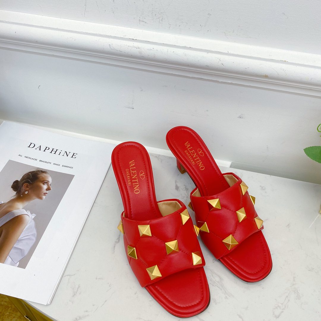 Valentino Garavani Quilted Roman Stud Heeled Sandals Red For Women XW2S0BK3