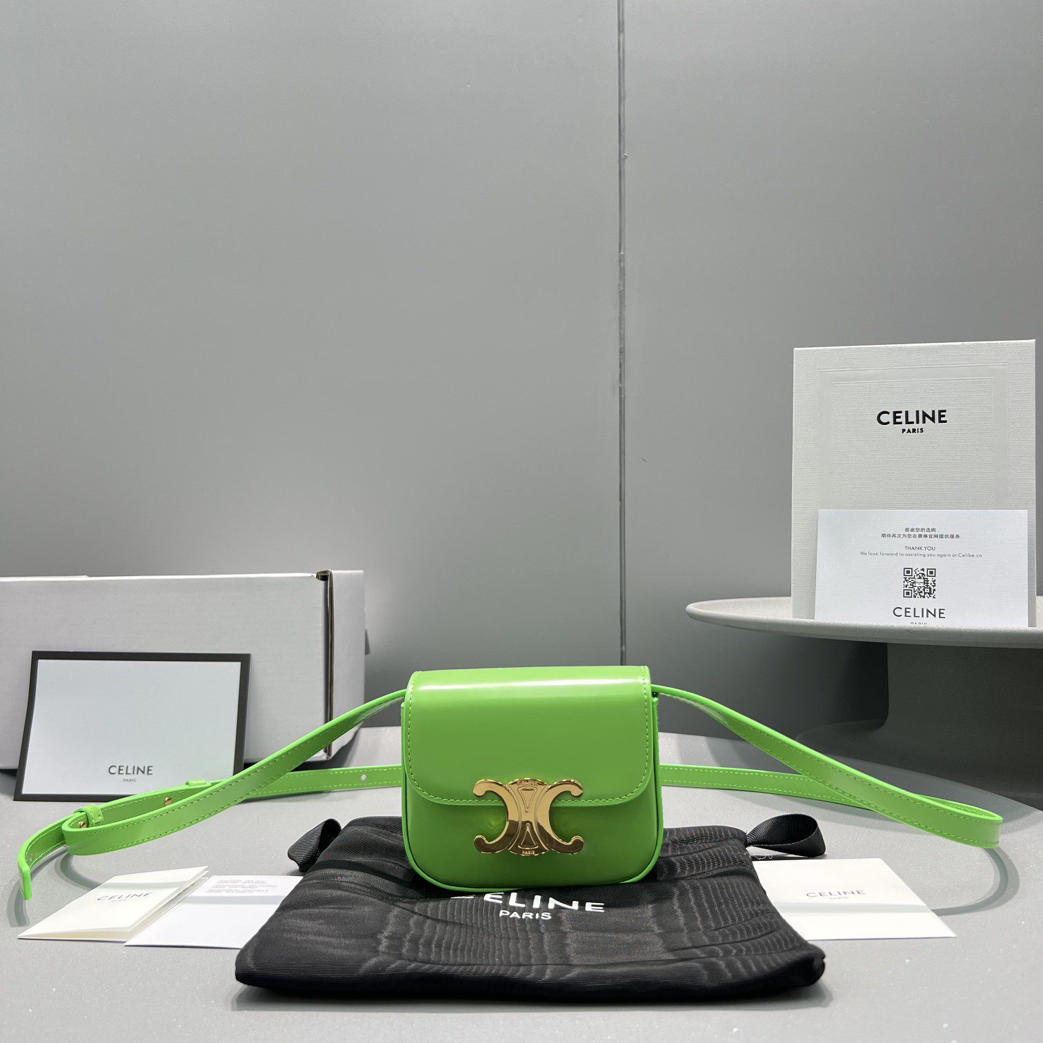 Celine Teen Triomphe Bag Green For Women 7in/19cm 