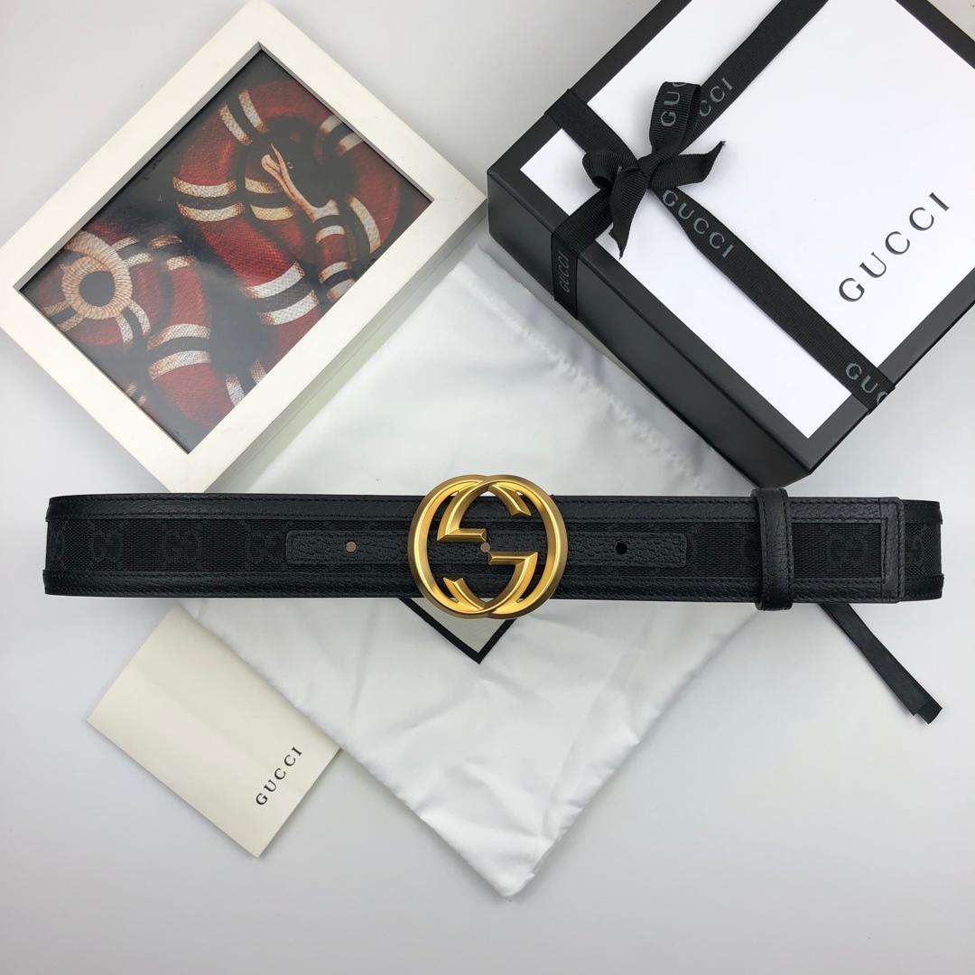 GUCCI Supreme Belt With Interlocking G Buckle Black For Women, Women Belt