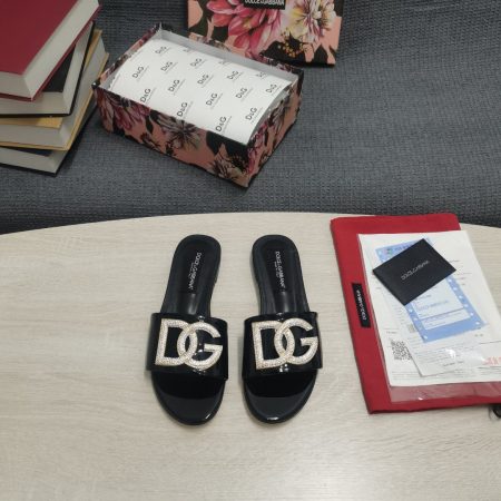 Dolce & Gabbana Foiled Iguana-Print Slides With Rhinestone-Detailed DG Logo Black For Women DG Shoes