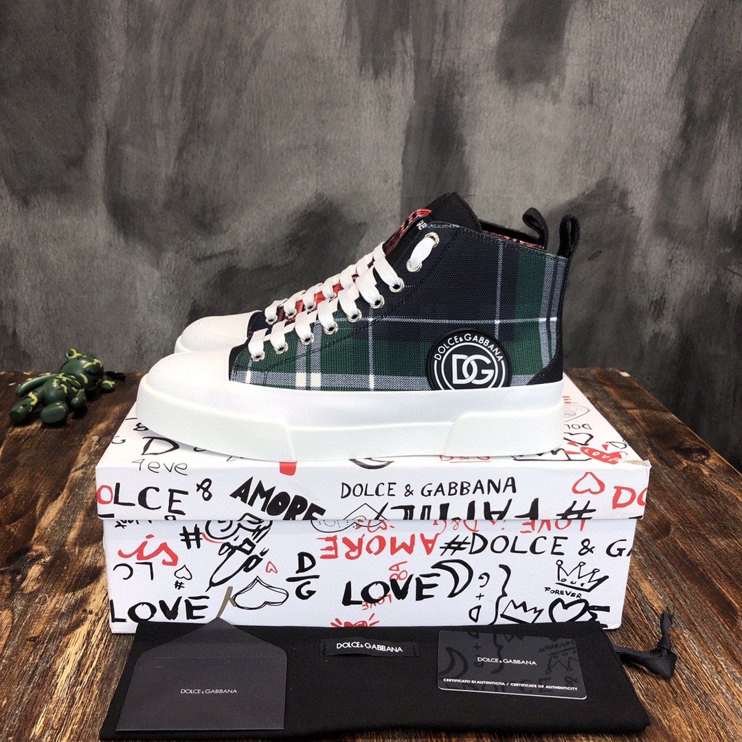 Dolce & Gabbana Two-Tone Canvas Portofino Light Mid-Top Sneakers With DG Logo Multicolor For Men DG Shoes