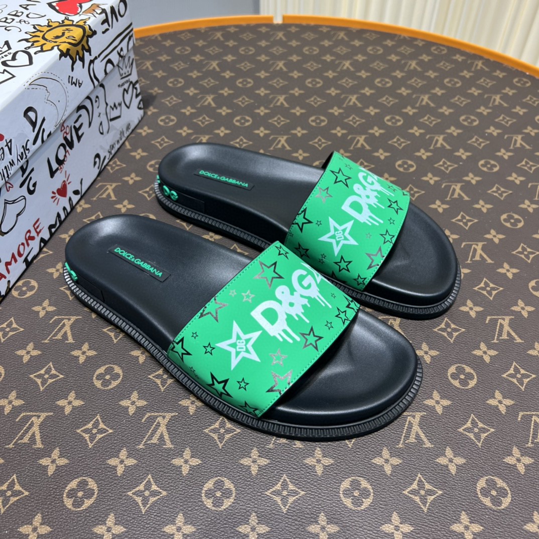 Dolce & Gabbana Rubber Slides With DG Logo Green For Men DG Shoes