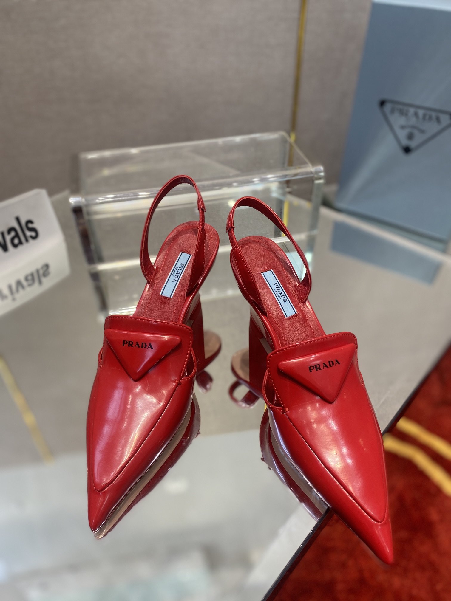 Prada Brushed Slingback Pumps Red For Women 2.6in/65mm Prada