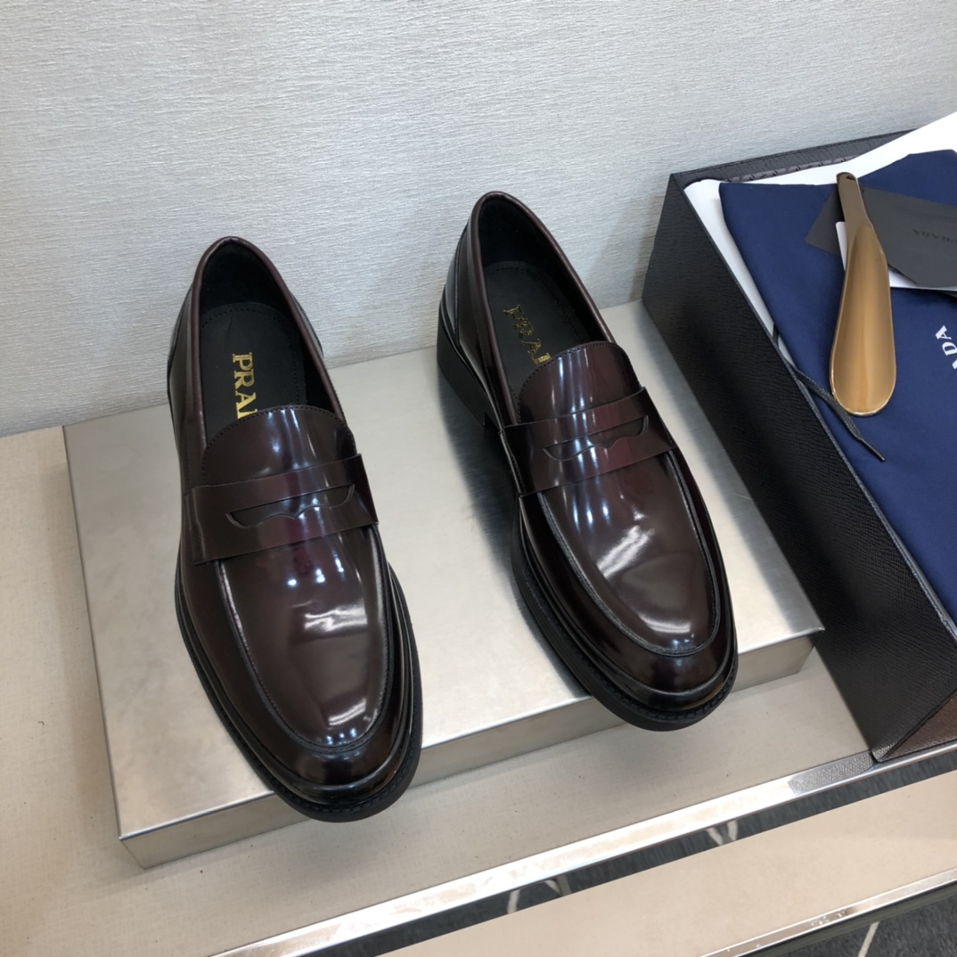 Prada Brushed Loafers Burgundy For Men 1.6in/40mm Prada 
