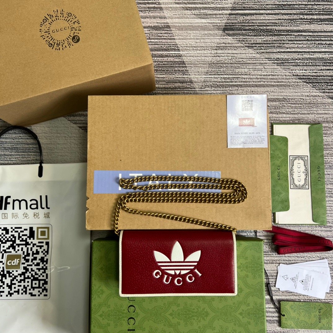 Gucci x Adidas Wallet With Chain Red For Women, Women’s Bags 7.5in/19cm Gucci 621892 UZ3BG 6484