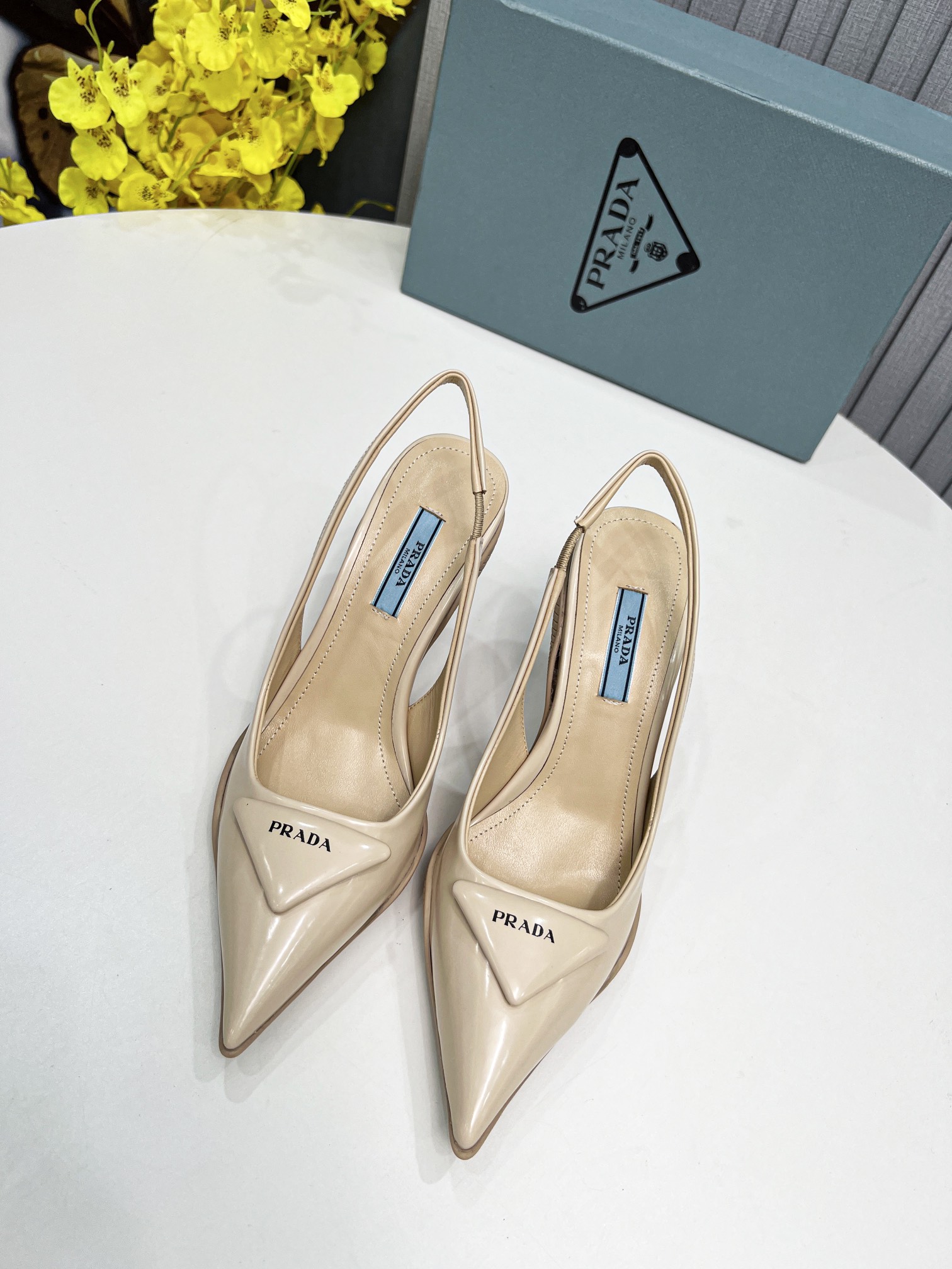 Prada Brushed Slingback Pumps Beige For Women Prada