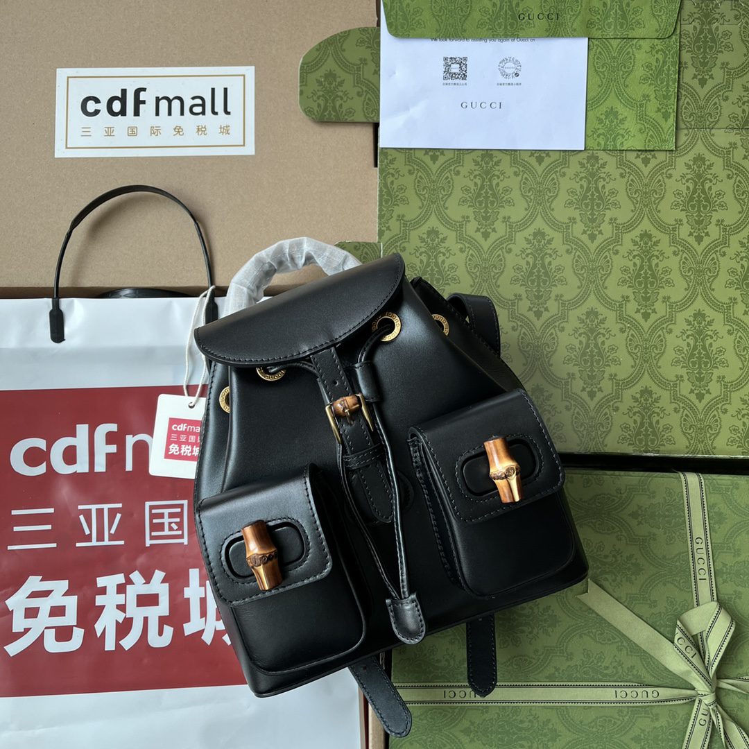Gucci Bamboo Small Backpack Black For Women, Women’s Bags 8.6in/22cm Gucci ‎702101 UZY0T 1000