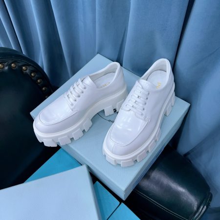 Prada Monolith Brushed Lace-Up Shoes White For Women 2.4in/60mm Prada 2EE356_B4L_F0009