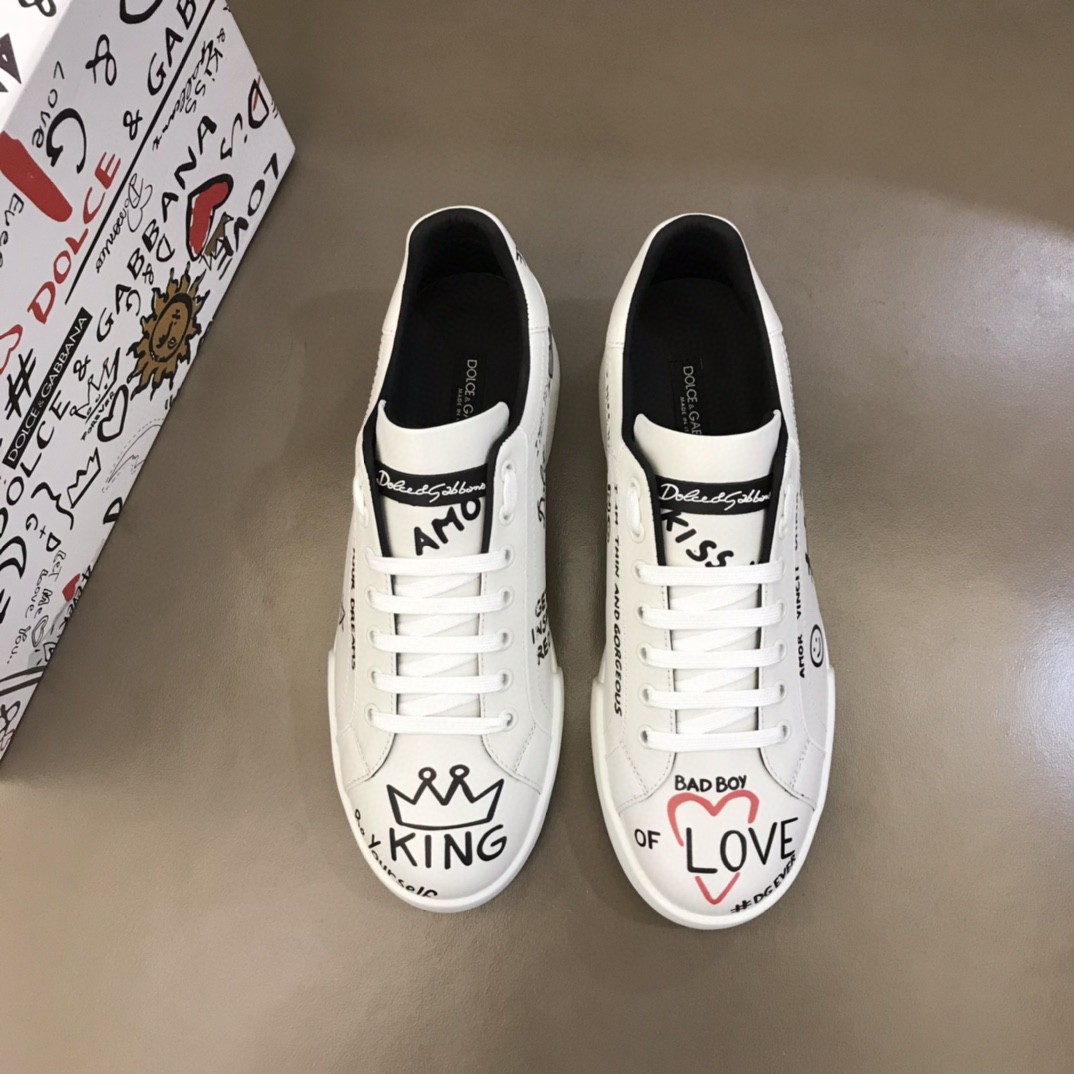 Dolce & Gabbana Nappa Portofino Sneakers With DG Logo White For Men DG Shoes