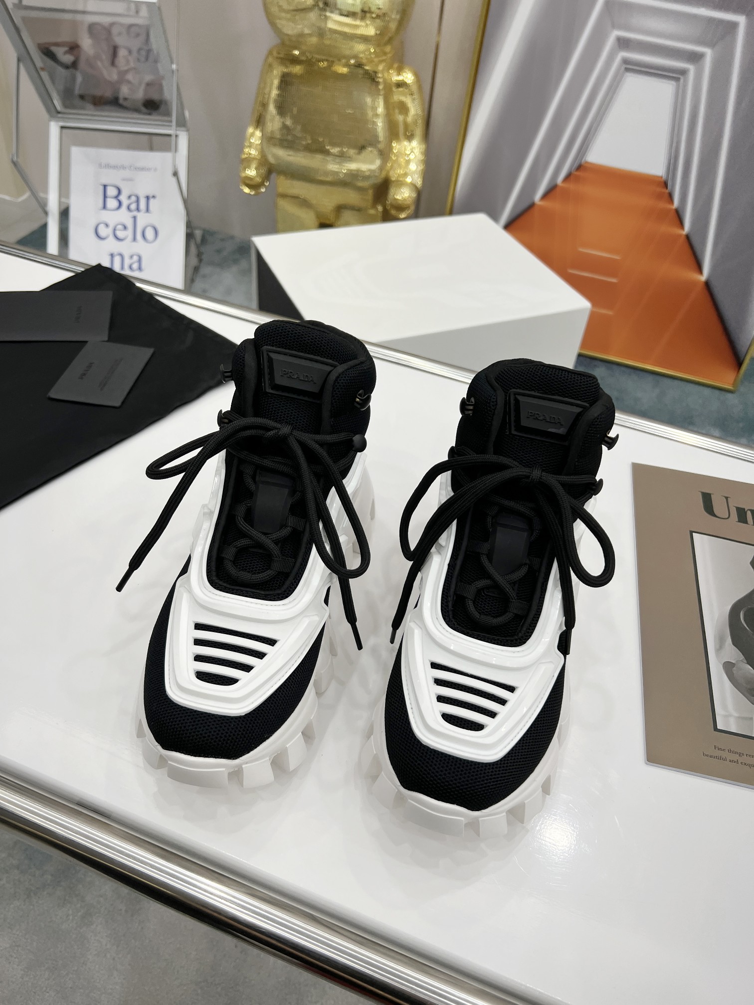 Prada Cloudbust Thunder High-Top Sneakers White/Black For Women 1.9in/50mm Prada