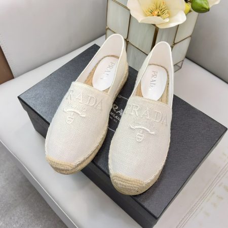 Prada Linen Espadrilles White For Women 0.8in/20mm Prada 