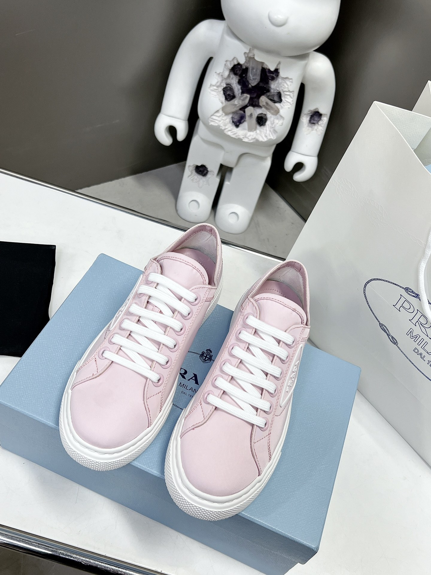 Prada Macro Re-Nylon And Brushed Sneakers Pink For Women 1.2in/30mm Prada