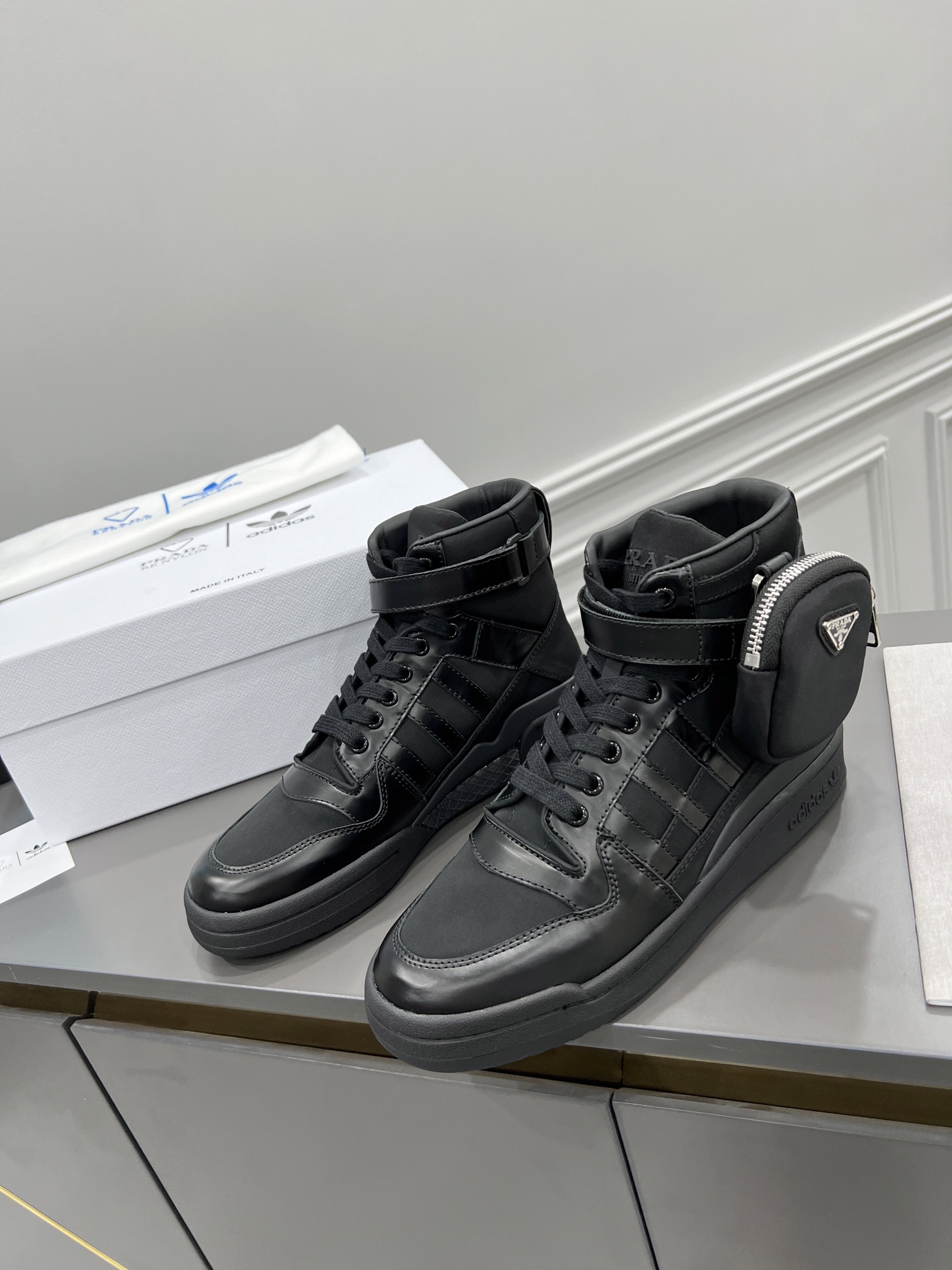 Prada Adidas For Prada Re-Nylon Forum High Top Sneakers Black For Women 1.6in/40mm Prada 2TG193_3LJX_F0557