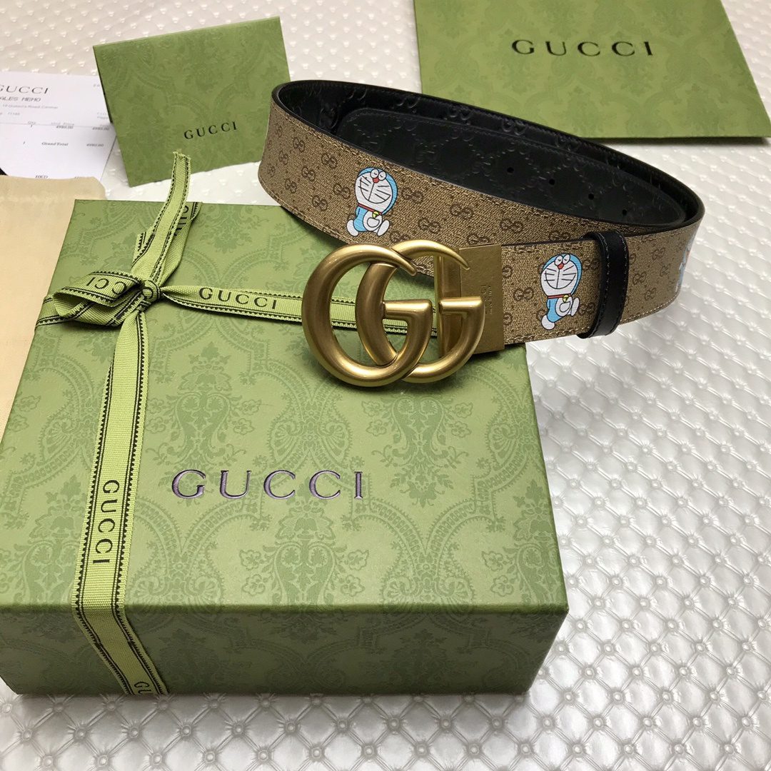 GUCCI Supreme Belt With Double G Buckle Doreamon Beige/Ebony Gucci Supreme Canvas For Women, Women Belt