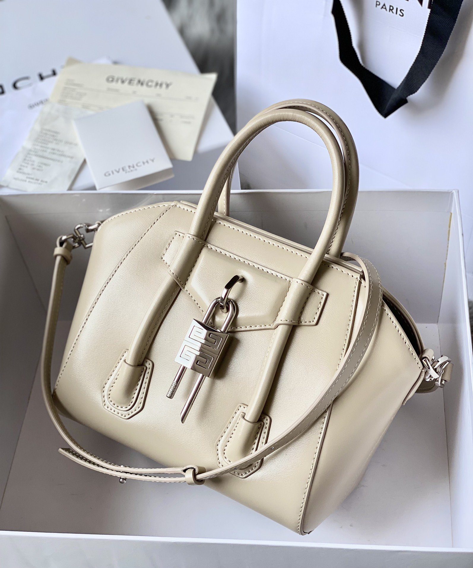 Givenchy Mini Antigona Lock Bag Beige For Women, Women’s Handbags, Shoulder Bags 8.7in/22cm GVC